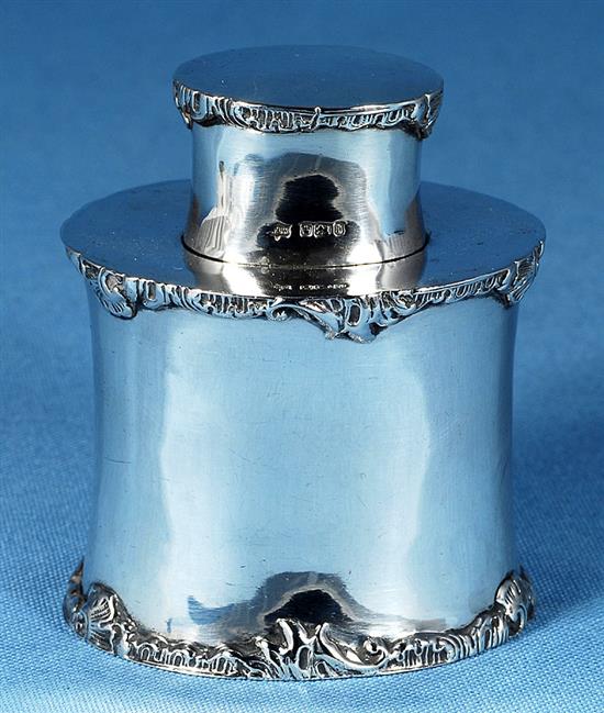 An Edwardian silver tea caddy and cover, Height 90mm Weight 4.4oz/126 grms